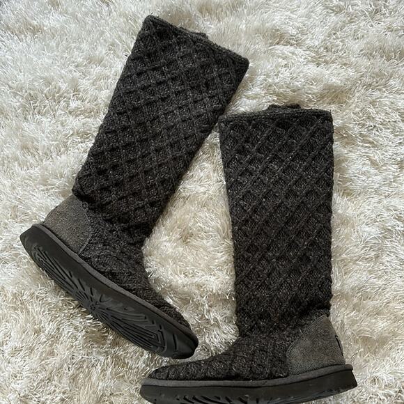 Ugg Latice Cardy Knit Boots Charcoal Gray Warm Wool Buttons Sz 8 Australia - Picture 5 of 9